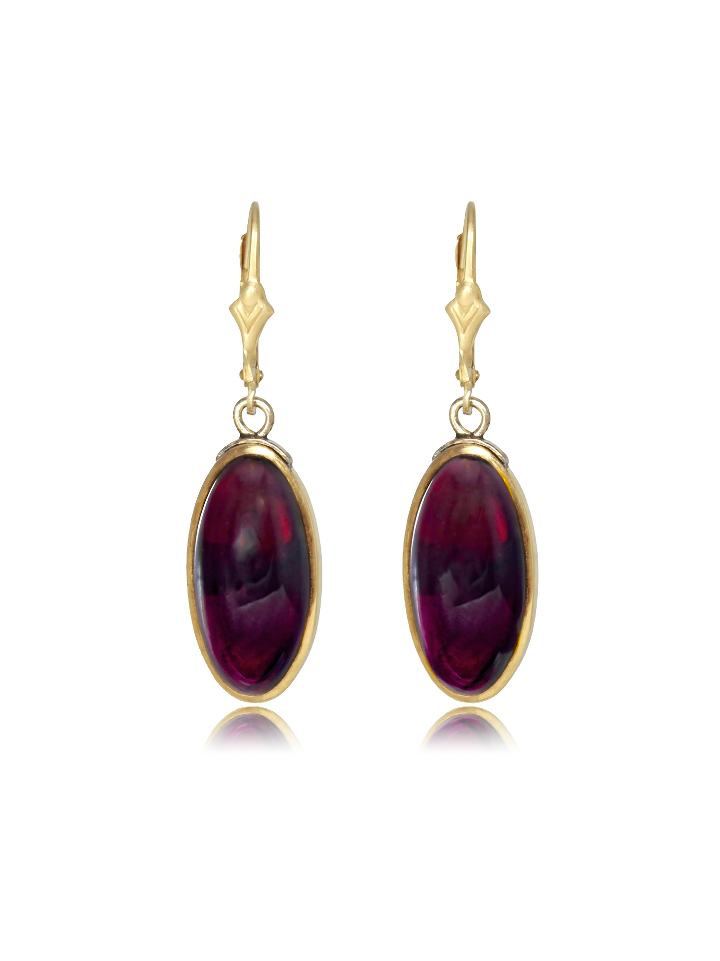 Antique 14K Gold Elongated Cabochon Garnet Earring