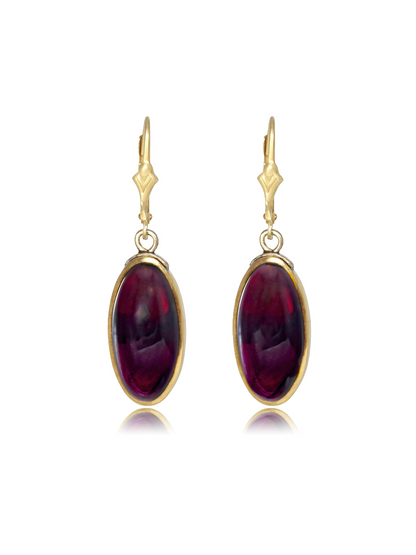Antique 14K Gold Elongated Cabochon Garnet Earring