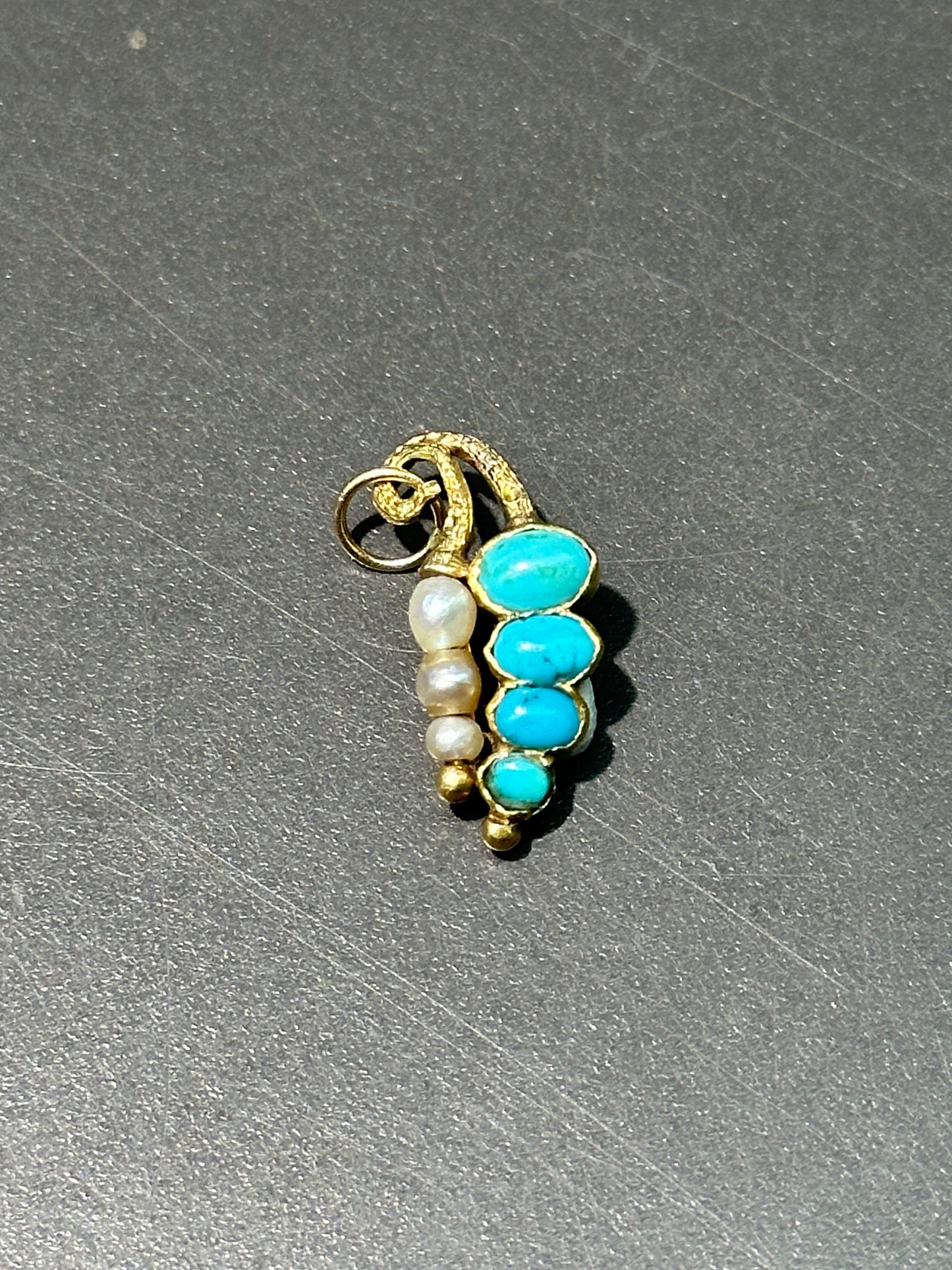 Victorian 14K Gold Pearl and Turquoise Butteryfly Charm