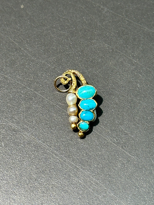 Victorian 14K Gold Pearl and Turquoise Butterfly Charm