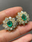 Vintage 18K Yellow Gold Emerald 4.0 CTW Diamond Halo Cluster Earring