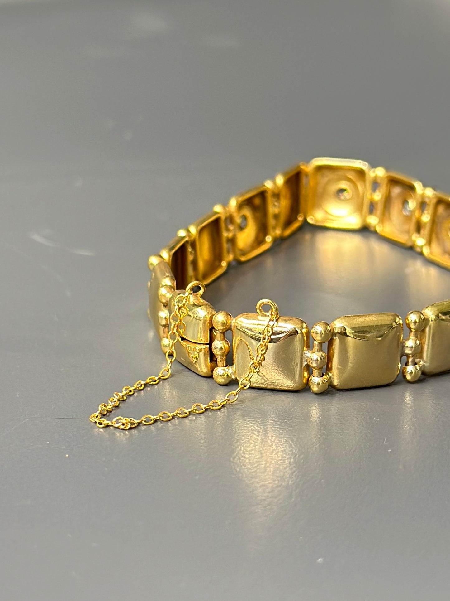 [ON RESERVE] Victorian 14K Gold Diamond Starburst Square Button Link Bracelet