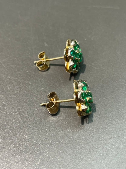 Vintage 14K Yellow Gold Emerald Cluster Earring