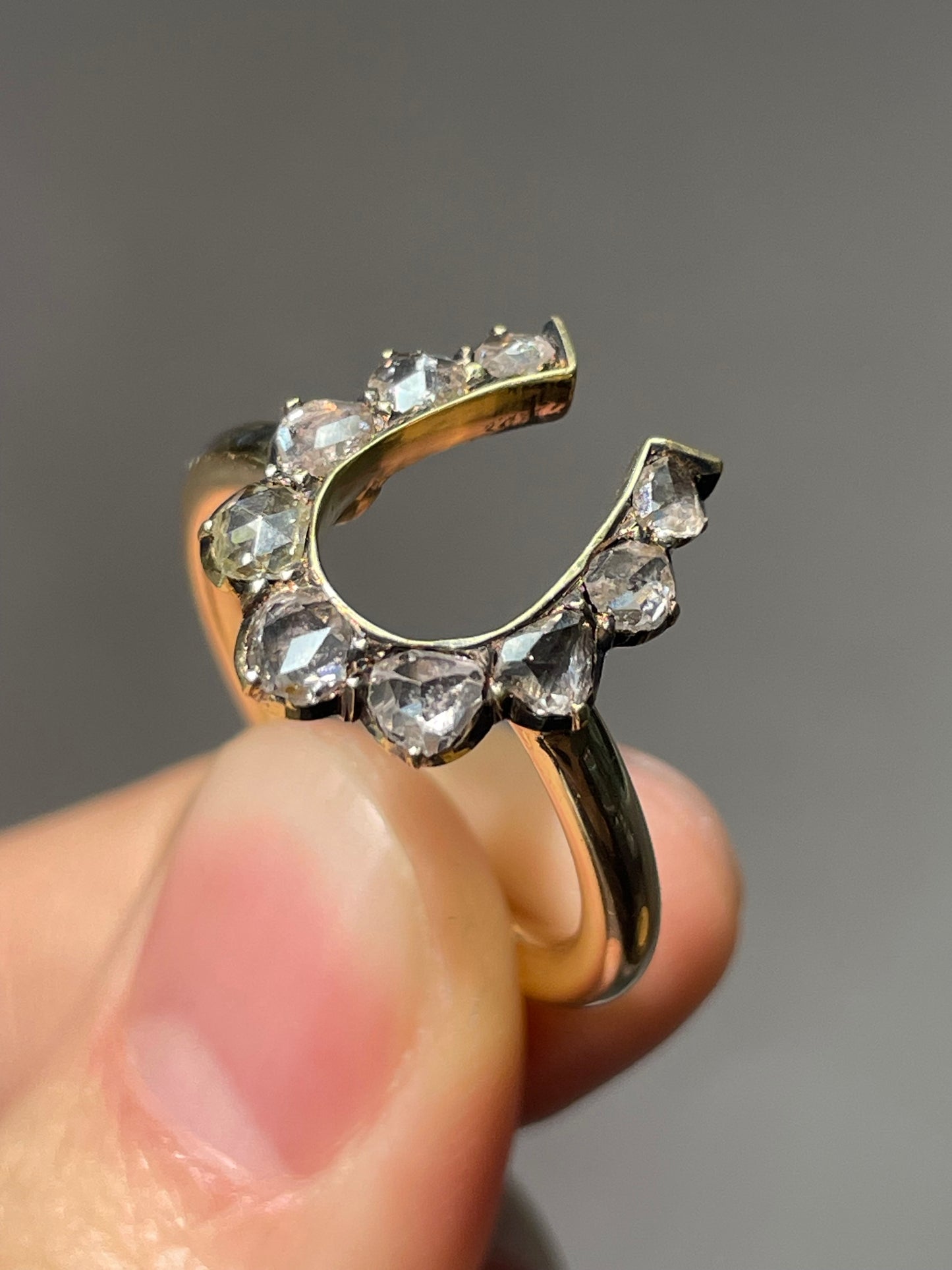 古董 14K 金 0.9 CTW 玫瑰切割钻石马蹄形戒指