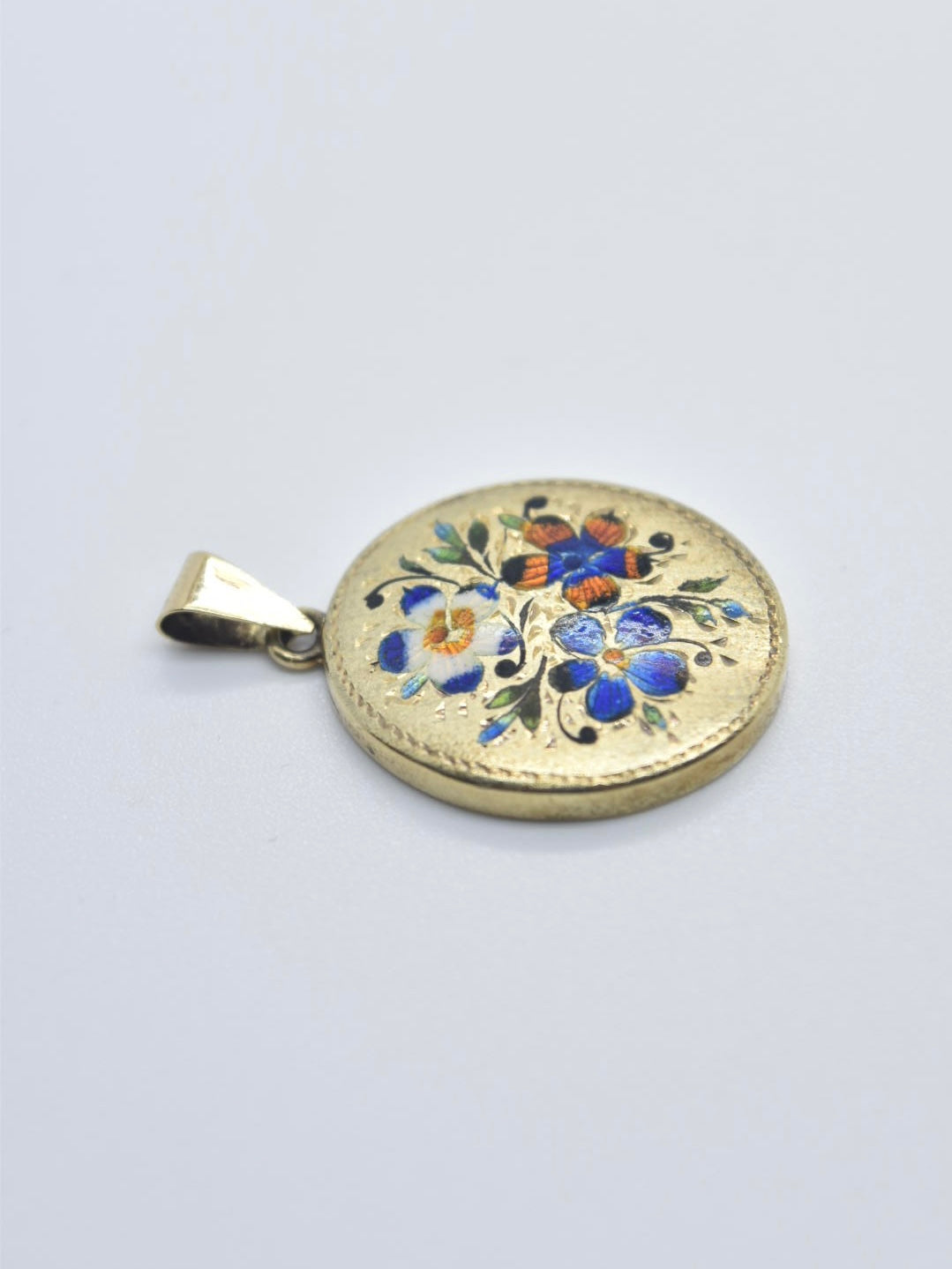 Pendentif floral antique en émail doré 14 carats