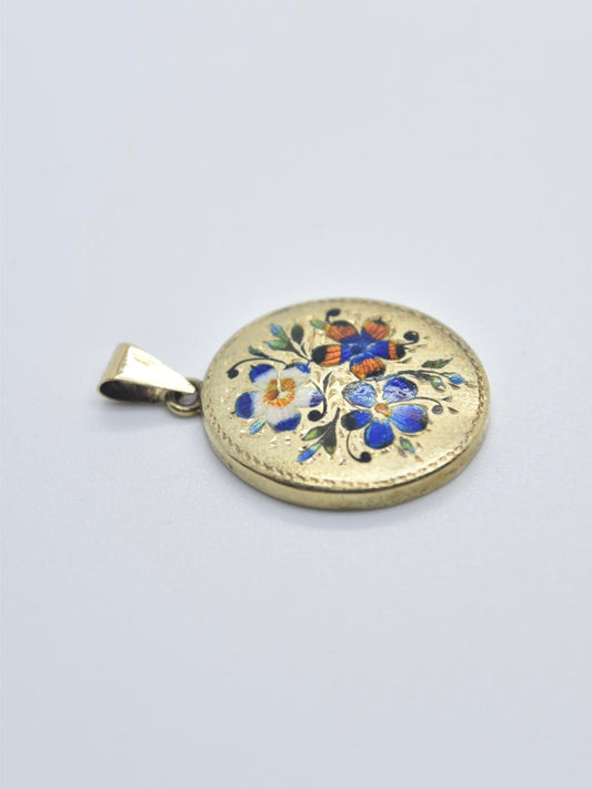 Antique 14K Gold Enamel Floral Pendant