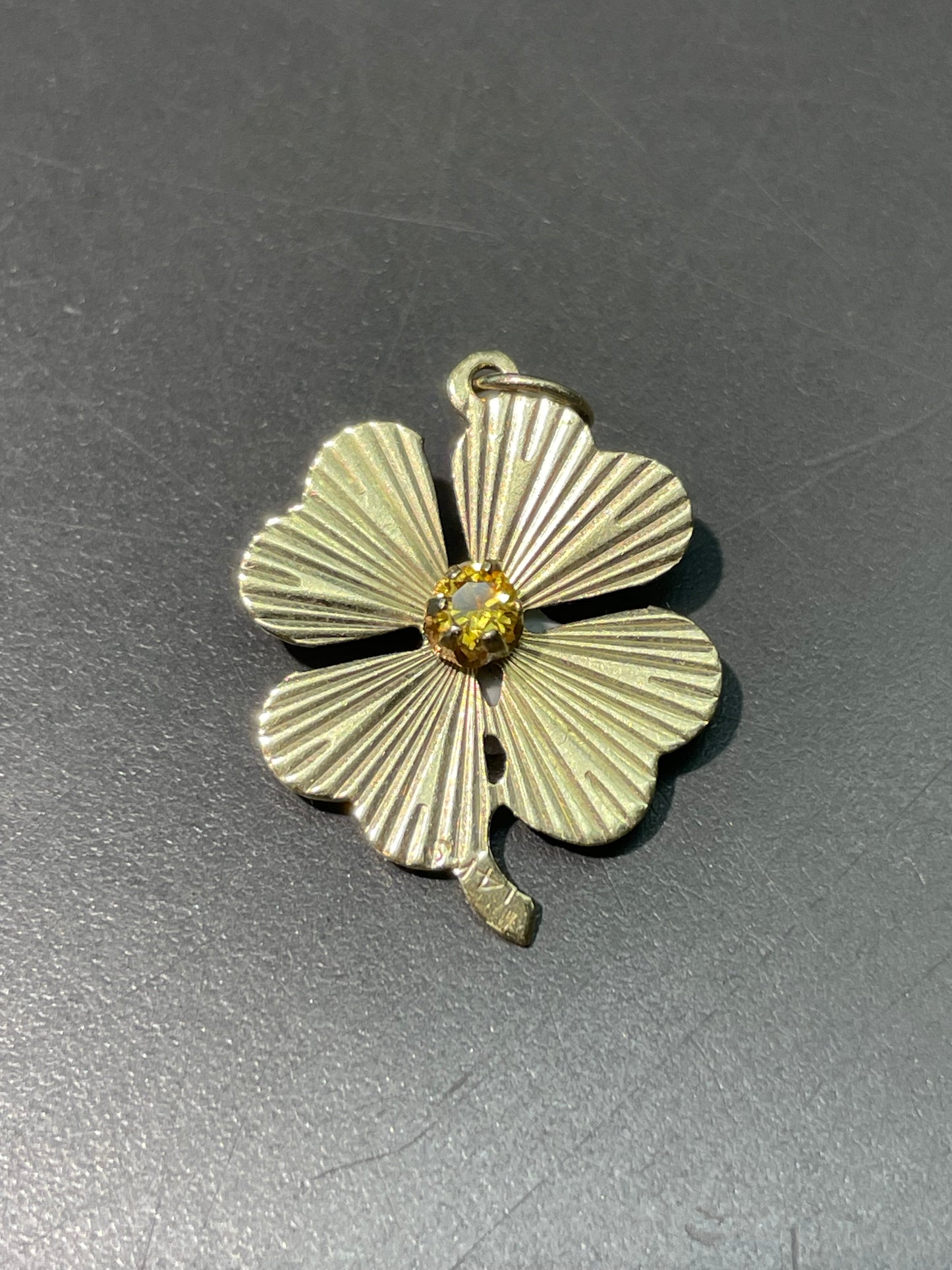 Vintage 14K Gold Citrine Four Leaf Clover Shamrock Charm