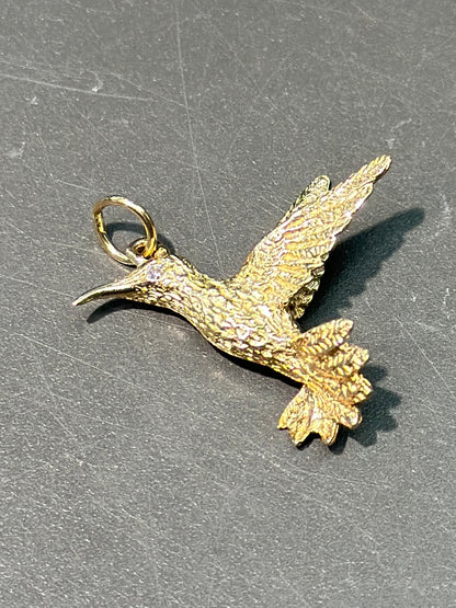 复古 14K 金钻石蜂鸟吊坠