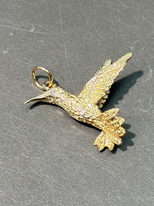 复古 14K 金钻石蜂鸟吊坠