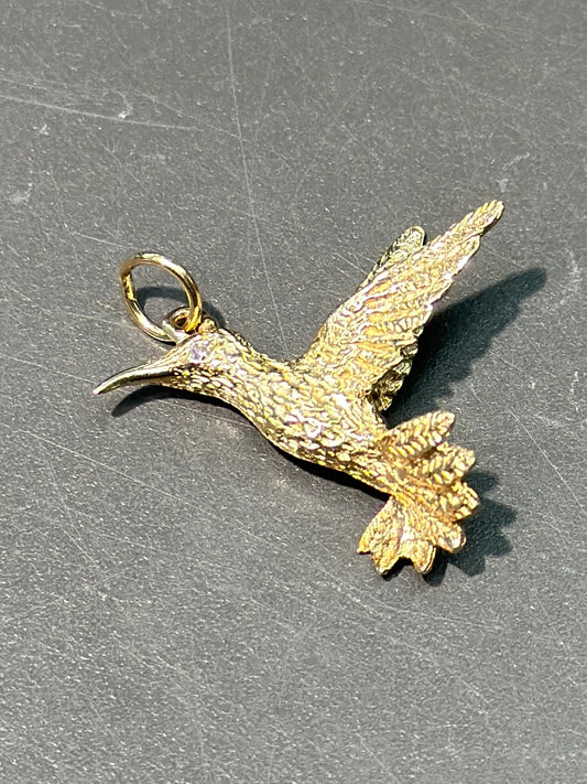 Vintage 14K Gold Diamond Hummingbird Pendant