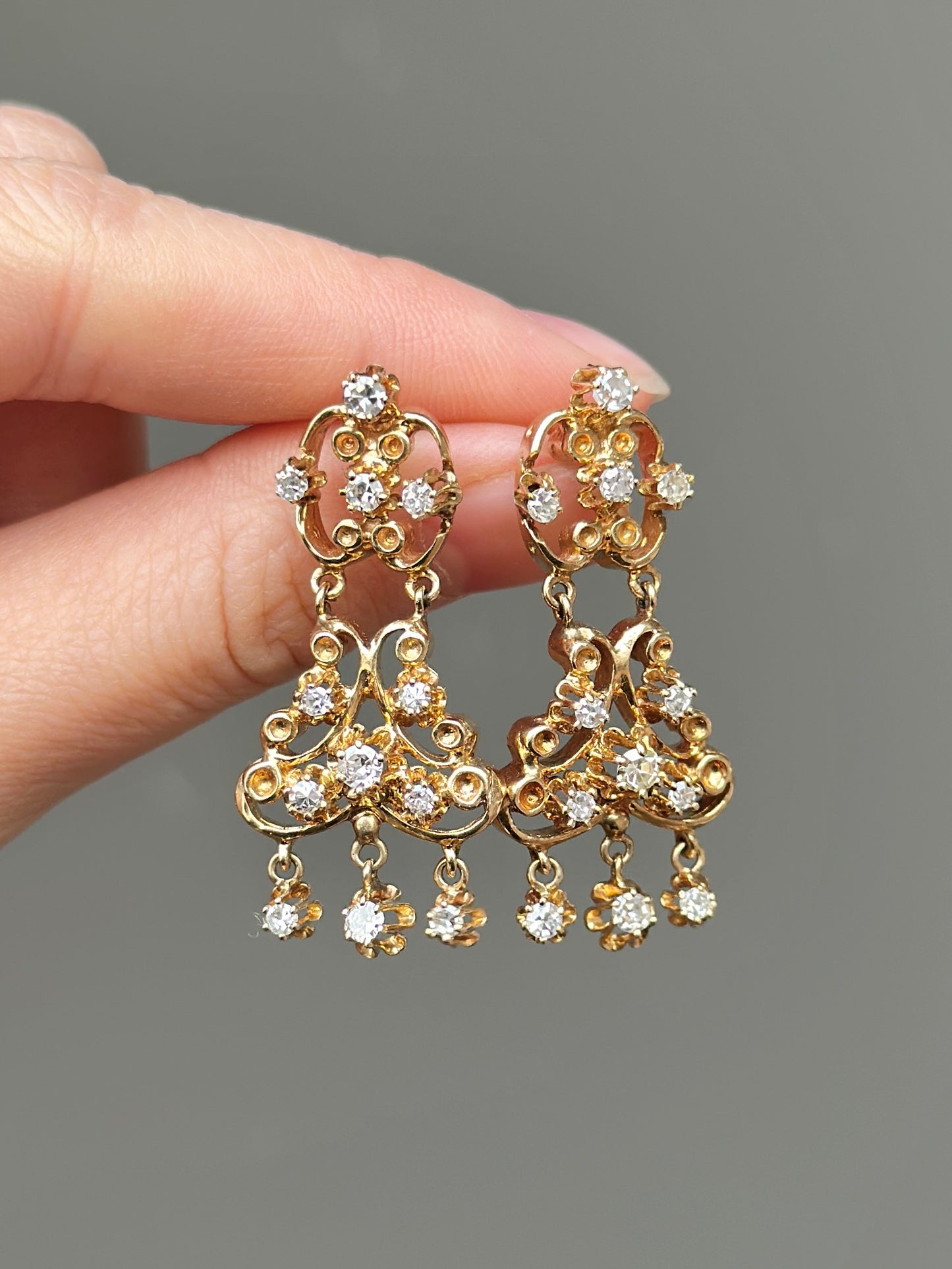 Victorian Style 14K Gold Diamond Tassel Drop Earring