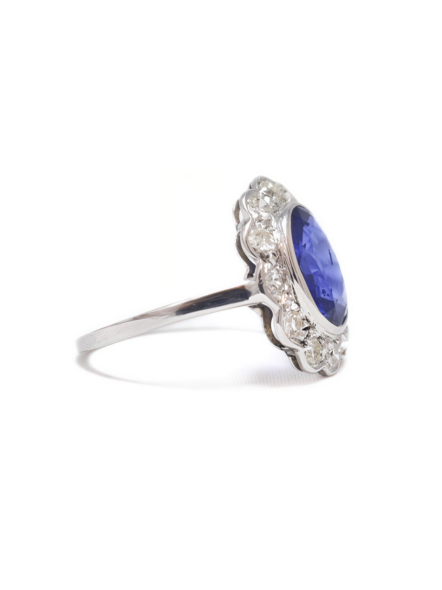 Edwardian Platinum 1.73 CTW Heated Ceylon Sapphire Diamond Halo Ring