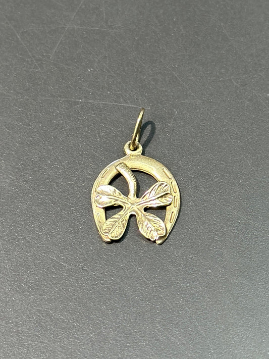 复古 14K 金马蹄三叶草吊饰
