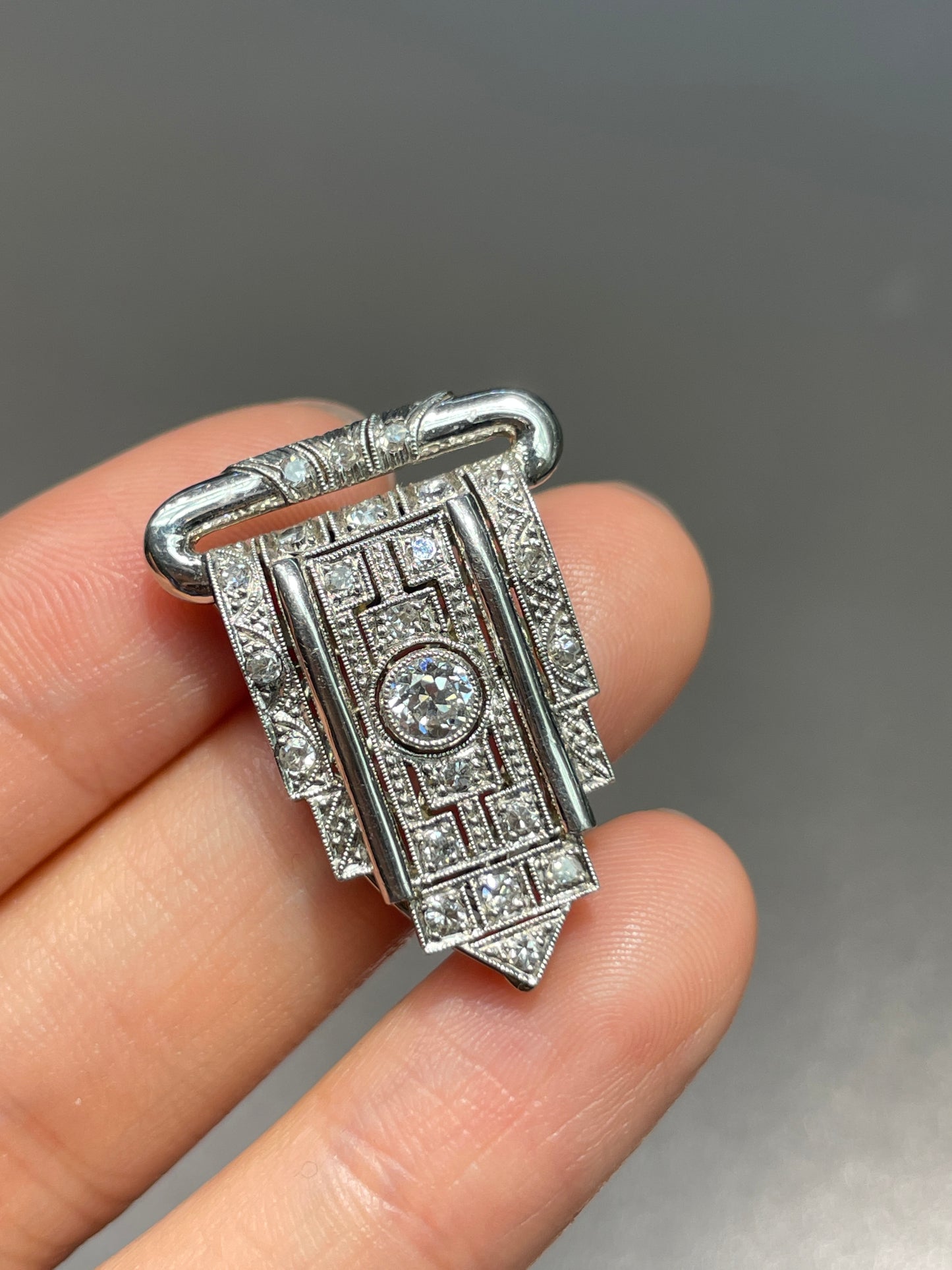 Art Deco 18K Gold 0.60 CTW Diamond Dress Clip Brooch