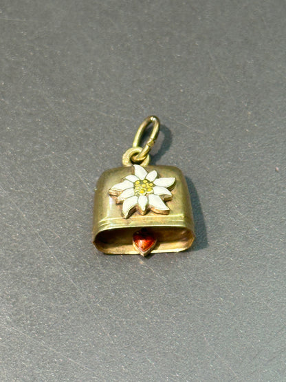 复古 14K 金铰接雏菊心形铃铛吊饰