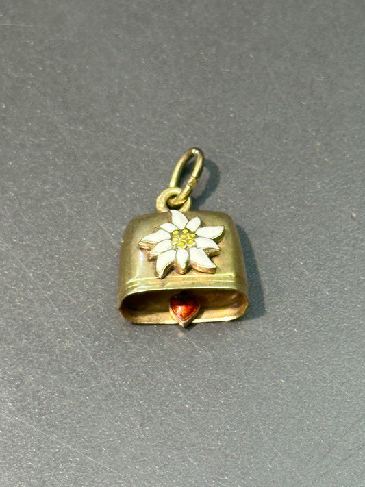 复古 14K 金铰接雏菊心形铃铛吊饰