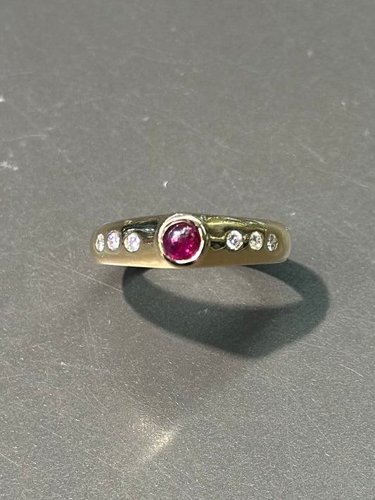 14K Gold Ruby Diamond Gypsy Ring SZ 6