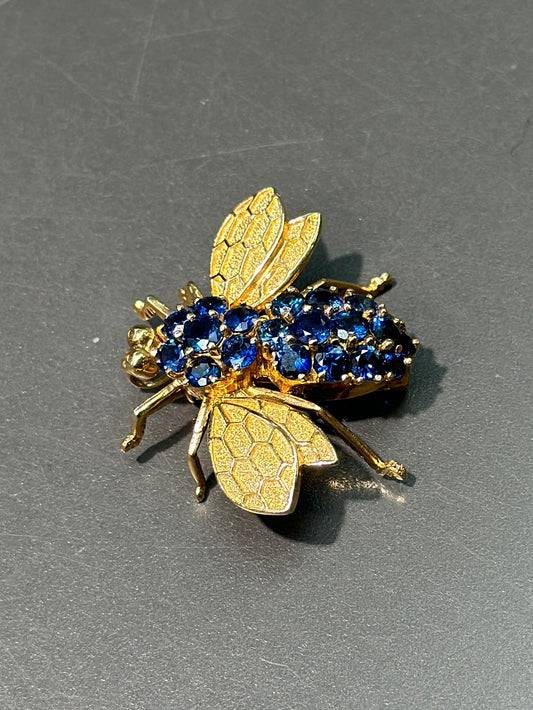 Vintage Large 14K Gold Sapphire Bee Pendant Brooch