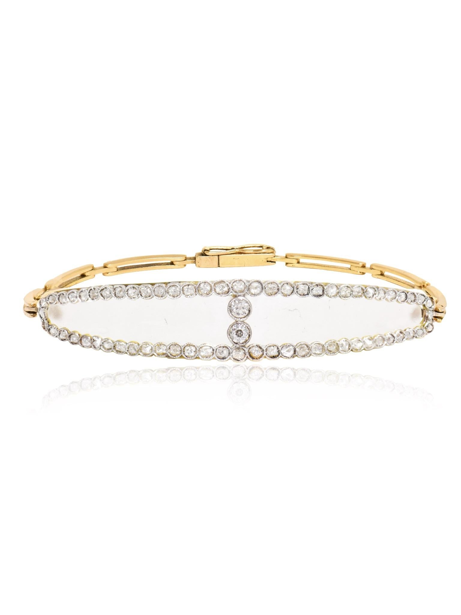 Antique French 18K Gold Topped Platinum Diamond Camphor Glass Bracelet