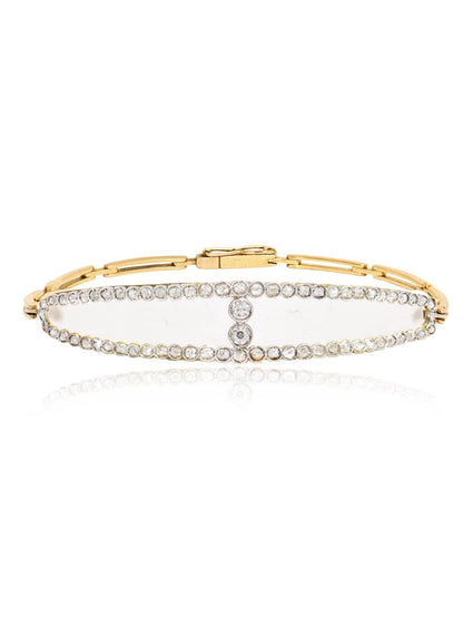 Antique French 18K Gold Topped Platinum Diamond Camphor Glass Bracelet