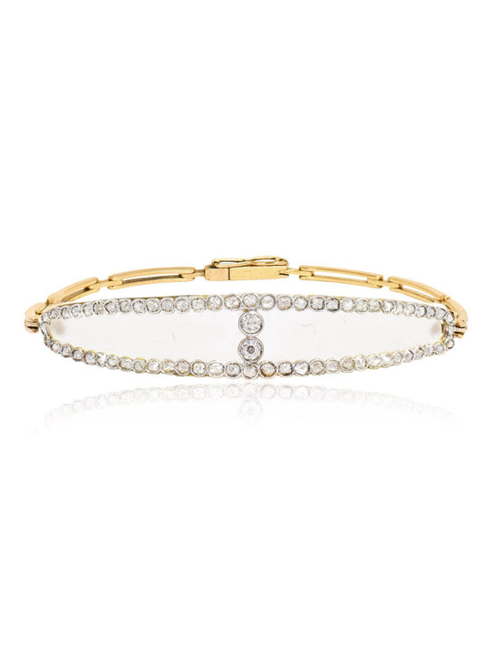 Antique French 18K Gold Topped Platinum Diamond Camphor Glass Bracelet