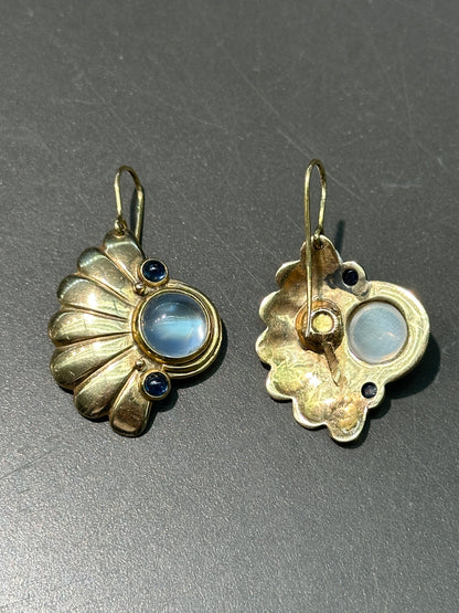 复古 14K 金月光石蓝宝石耳环