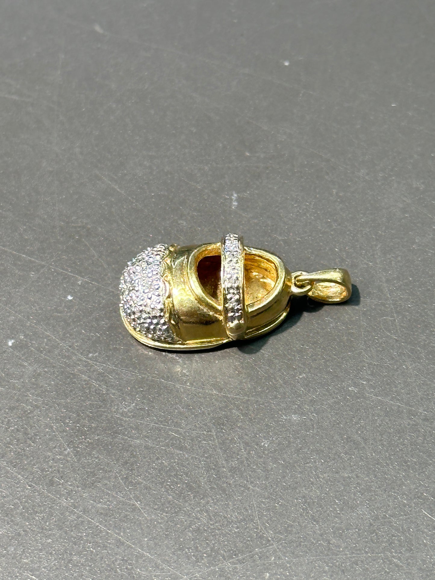 复古 14K 金 0.12 CTW 钻石婴儿鞋吊坠