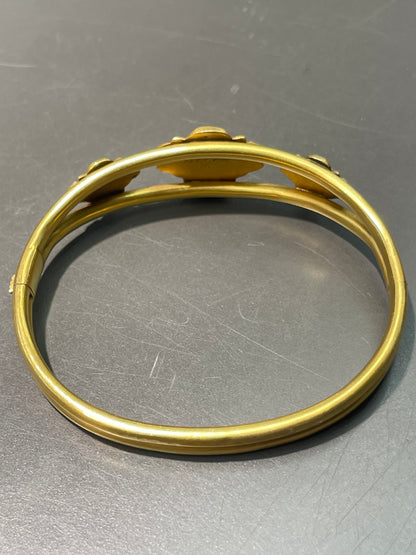 Bracelet victorien en or 14 carats avec triple lion et grenat et diamants