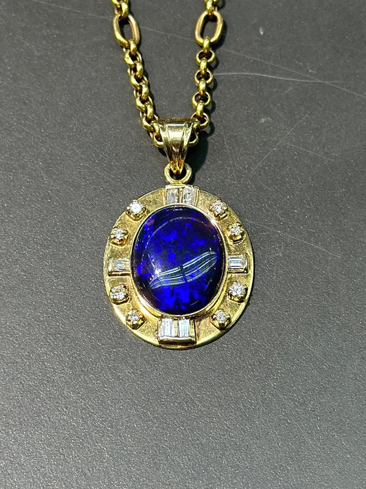 14K Gold Black Opal Diamond Contemporary Pendant