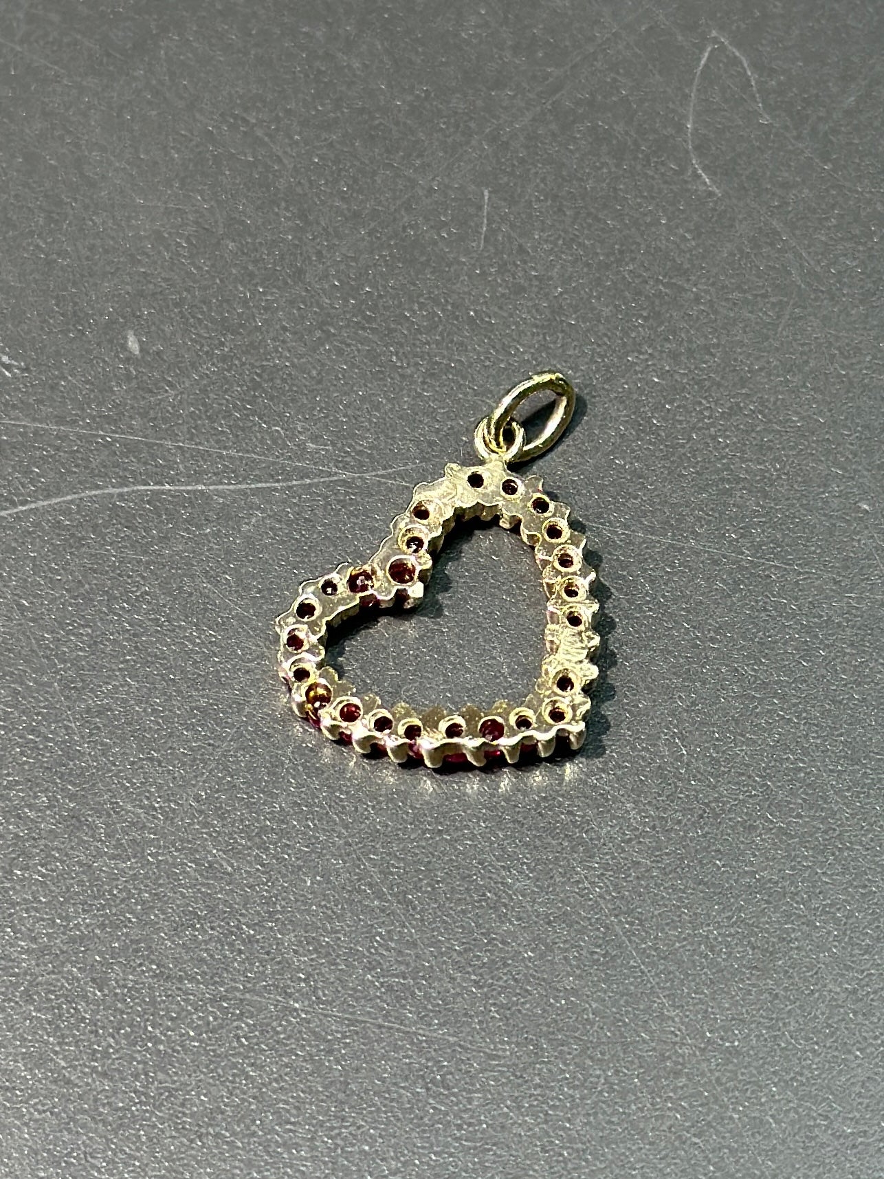 14K Gold Ruby Open Heart Charm