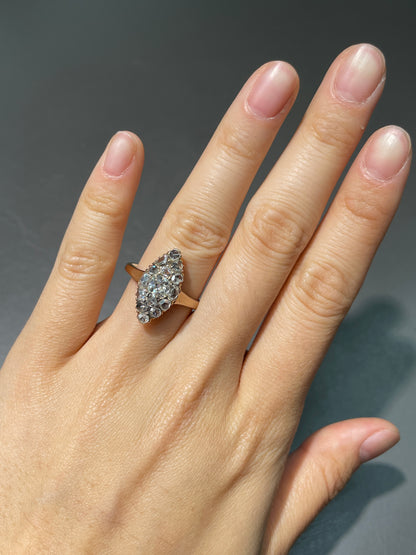 Antique Edwardian 14K Yellow Gold 1.45 CTW Diamond Navette Cluster Ring