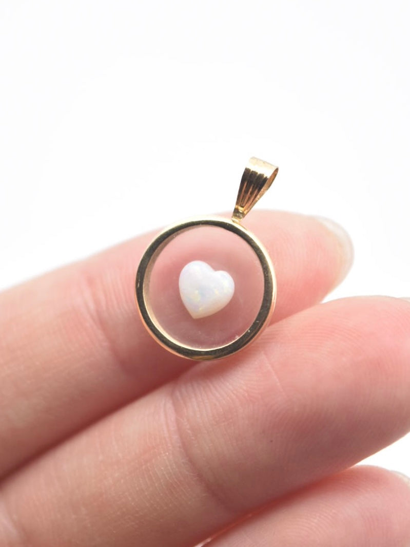 Vintage 14K Gold Opal Heart Shaker Pendant