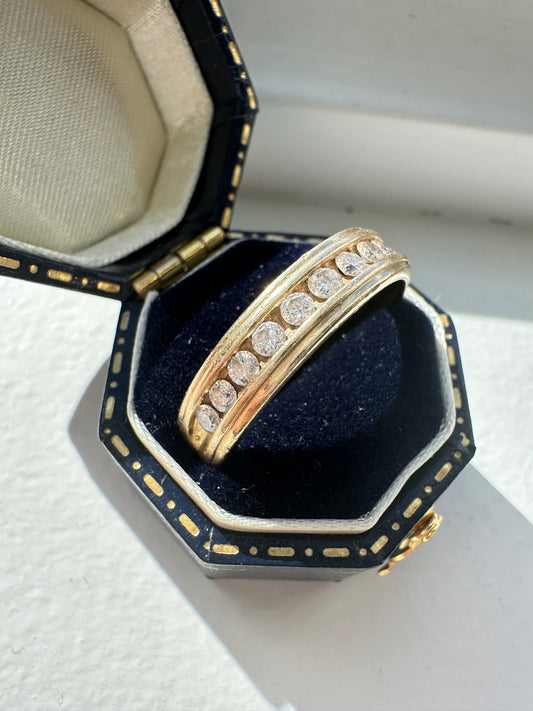 14K Yellow Gold 0.50 CTW Half Eternity Diamond Ribbed Ring Band