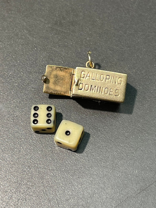 Vintage 14K Yellow Gold Galloping Dominoes Charm Pendant
