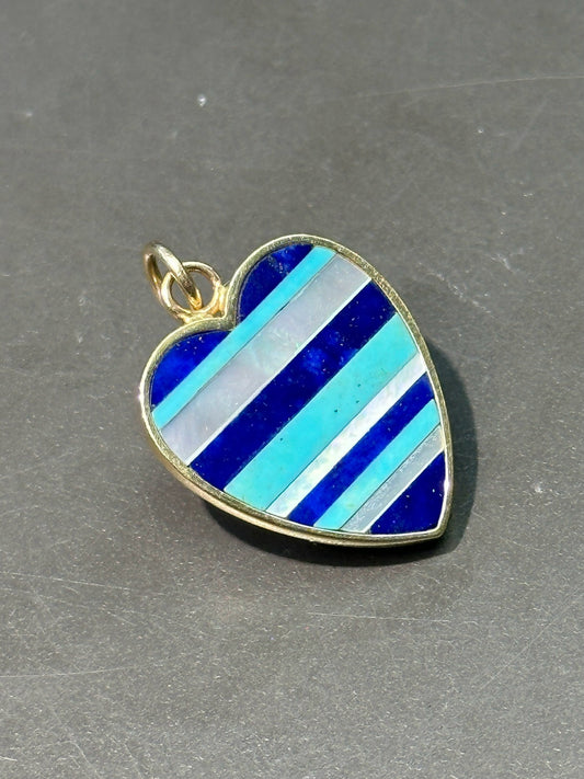 Storrow 14K Yellow Gold Eloise Gemstone Inlay Striped Heart Pendant Charm