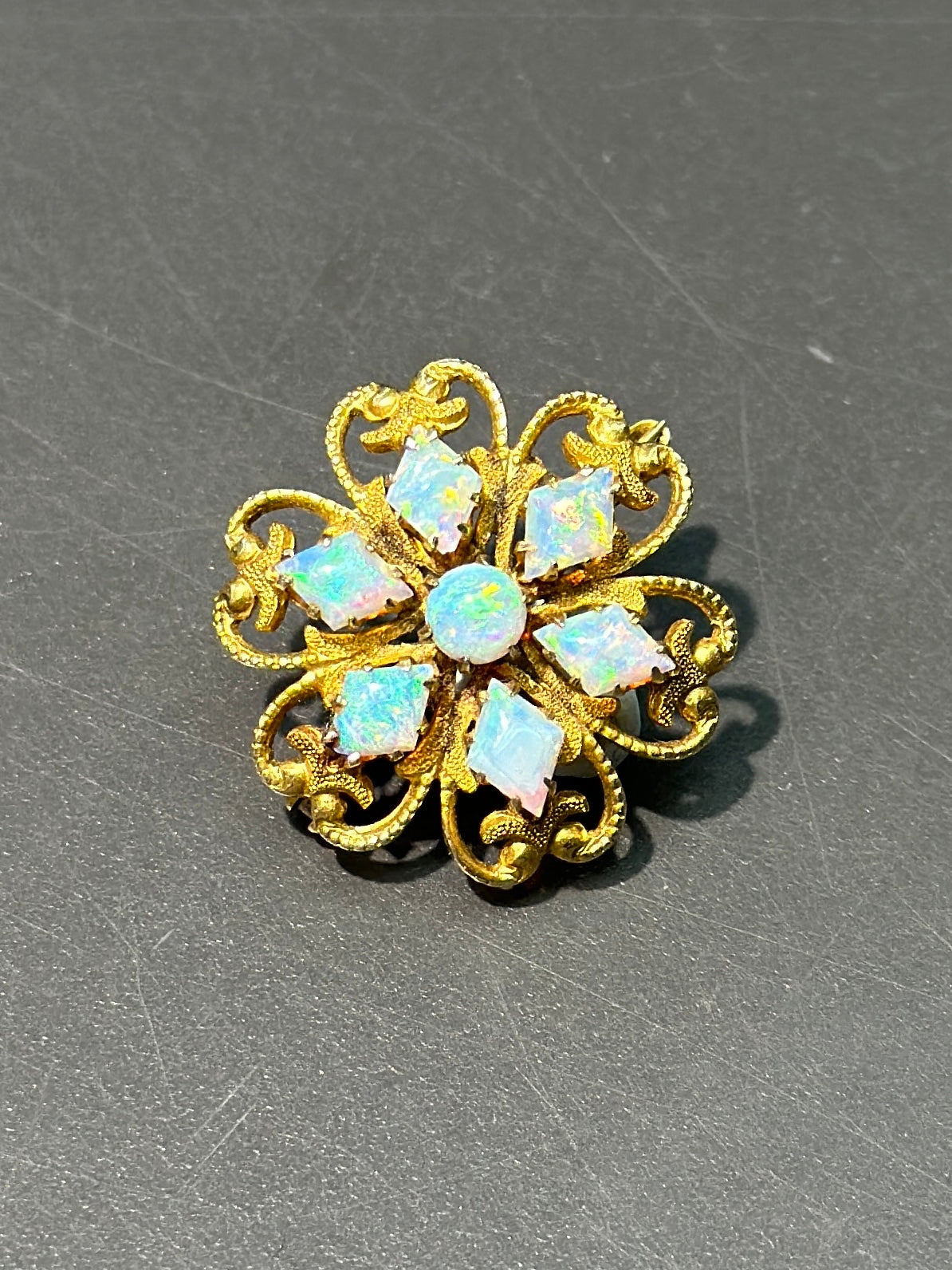 Art Nouveau 14K Gold Opal Flower Brooch