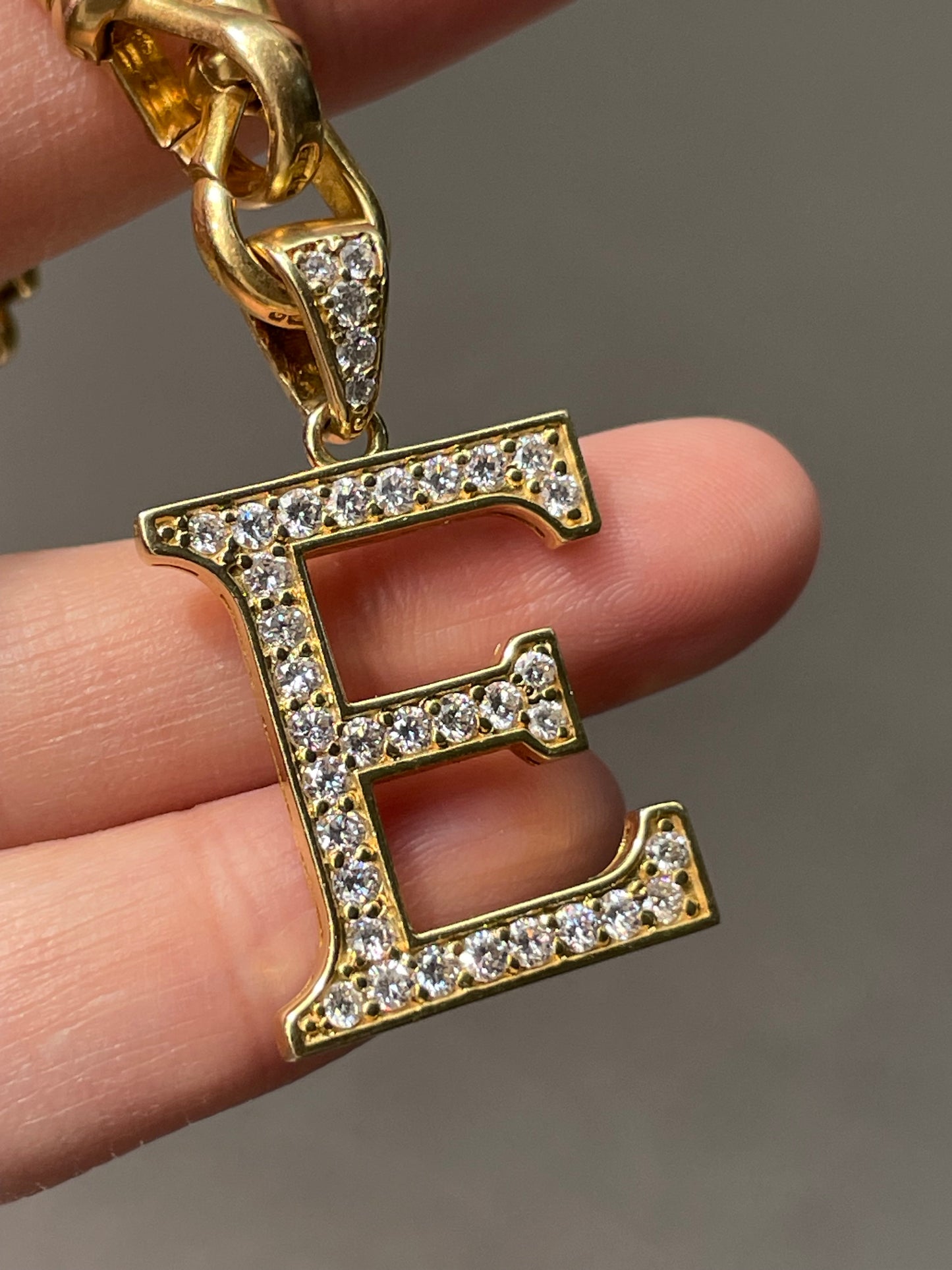 14K Yellow Gold Large E Letter 1.11 CTW Diamond Pendant