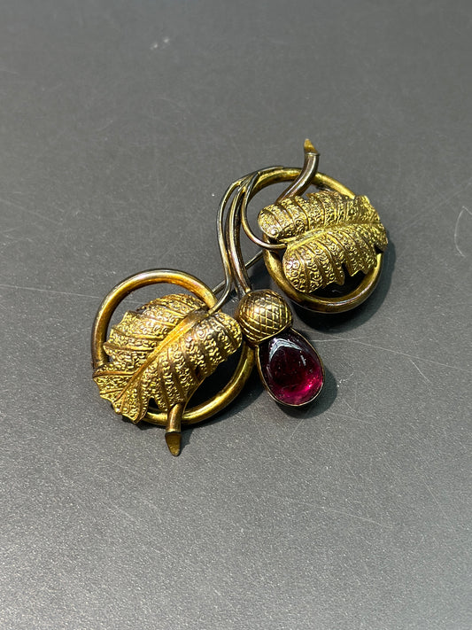 Victorian 10K Gold Eggplant Garnet Brooch