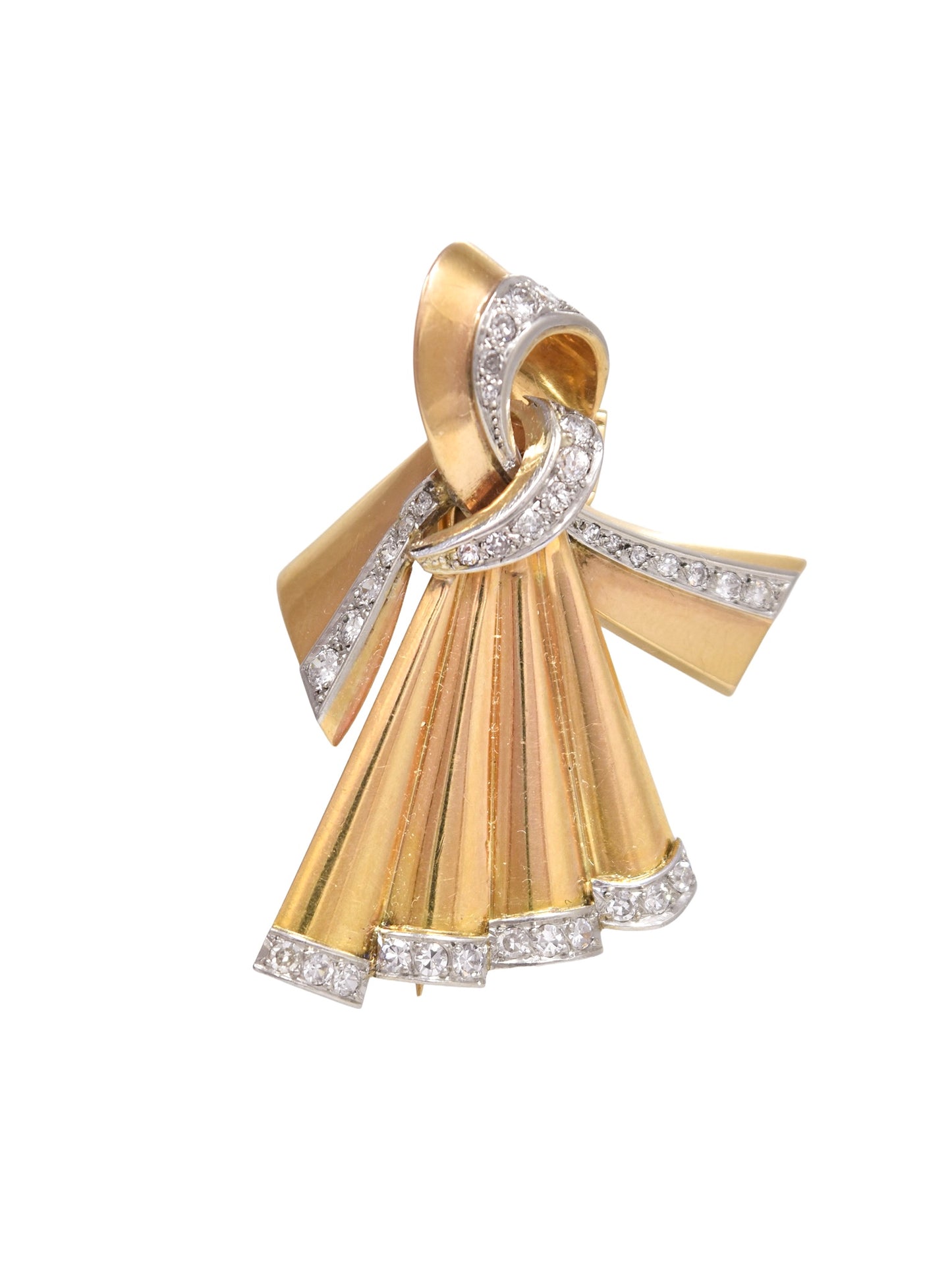 Retro French 18K Gold Diamond Brooch