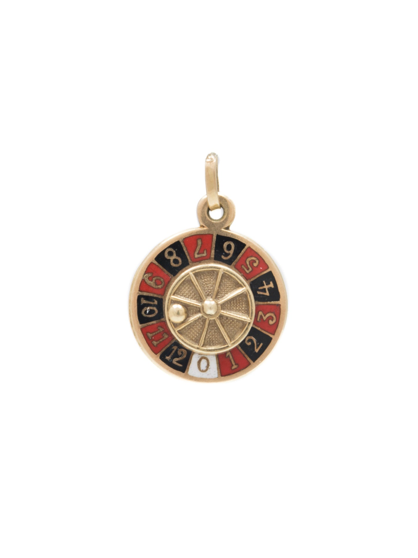 Vintage 14K Gold Spinning Roulette Wheel Enamel Charm