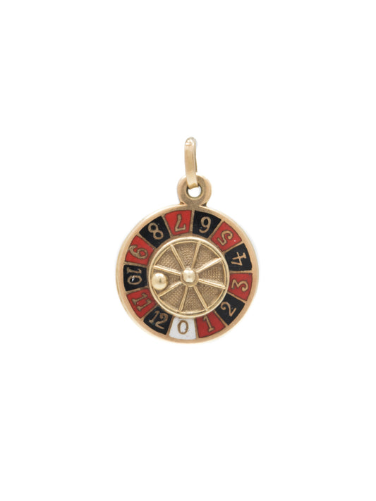 Vintage 14K Gold Spinning Roulette Wheel Enamel Charm