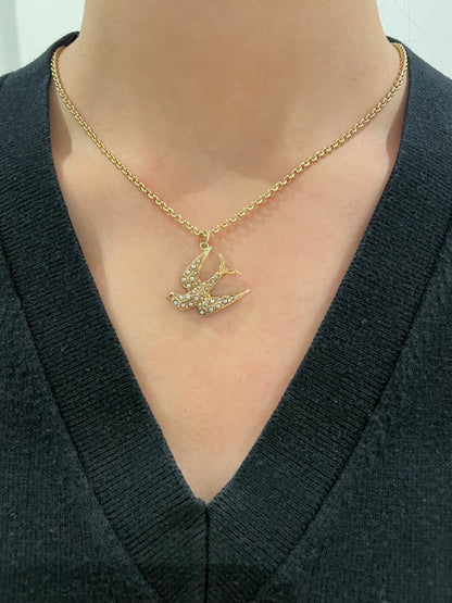 古董 14K 金珍珠燕子吊坠