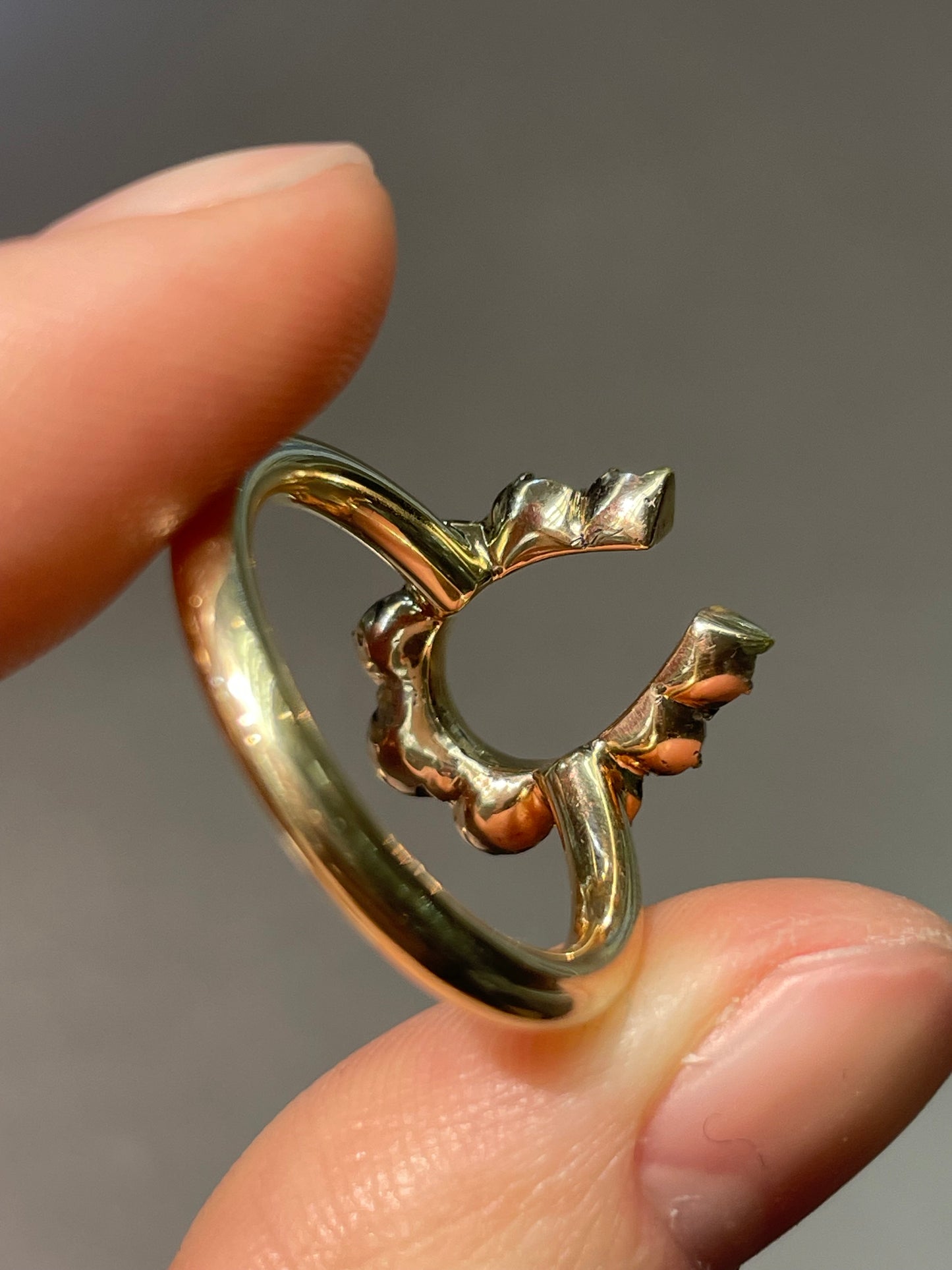 古董 14K 金 0.9 CTW 玫瑰切割钻石马蹄形戒指