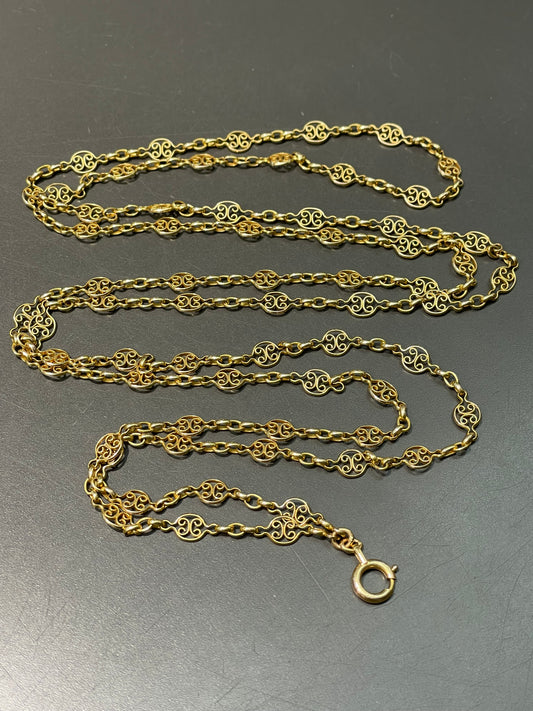 Antique 14K Yellow Gold Filigree Watch Chain Necklace 52.0 inch