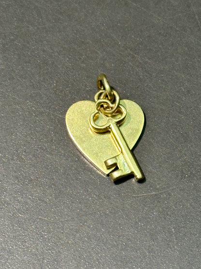 Vintage 14K Yellow Gold Heart Disc and Key Charm