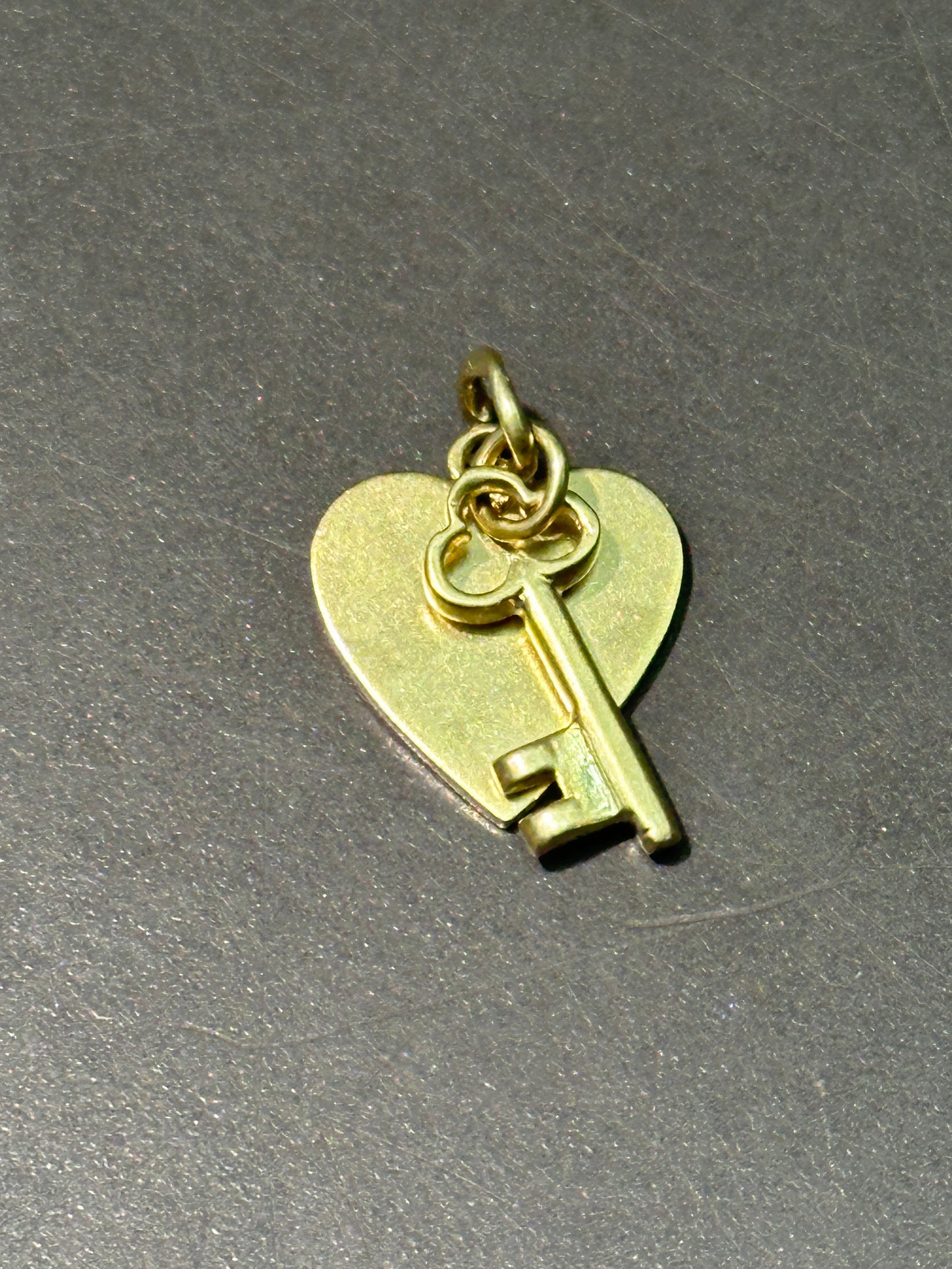 Vintage 14K Yellow Gold Heart Disc and Key Charm