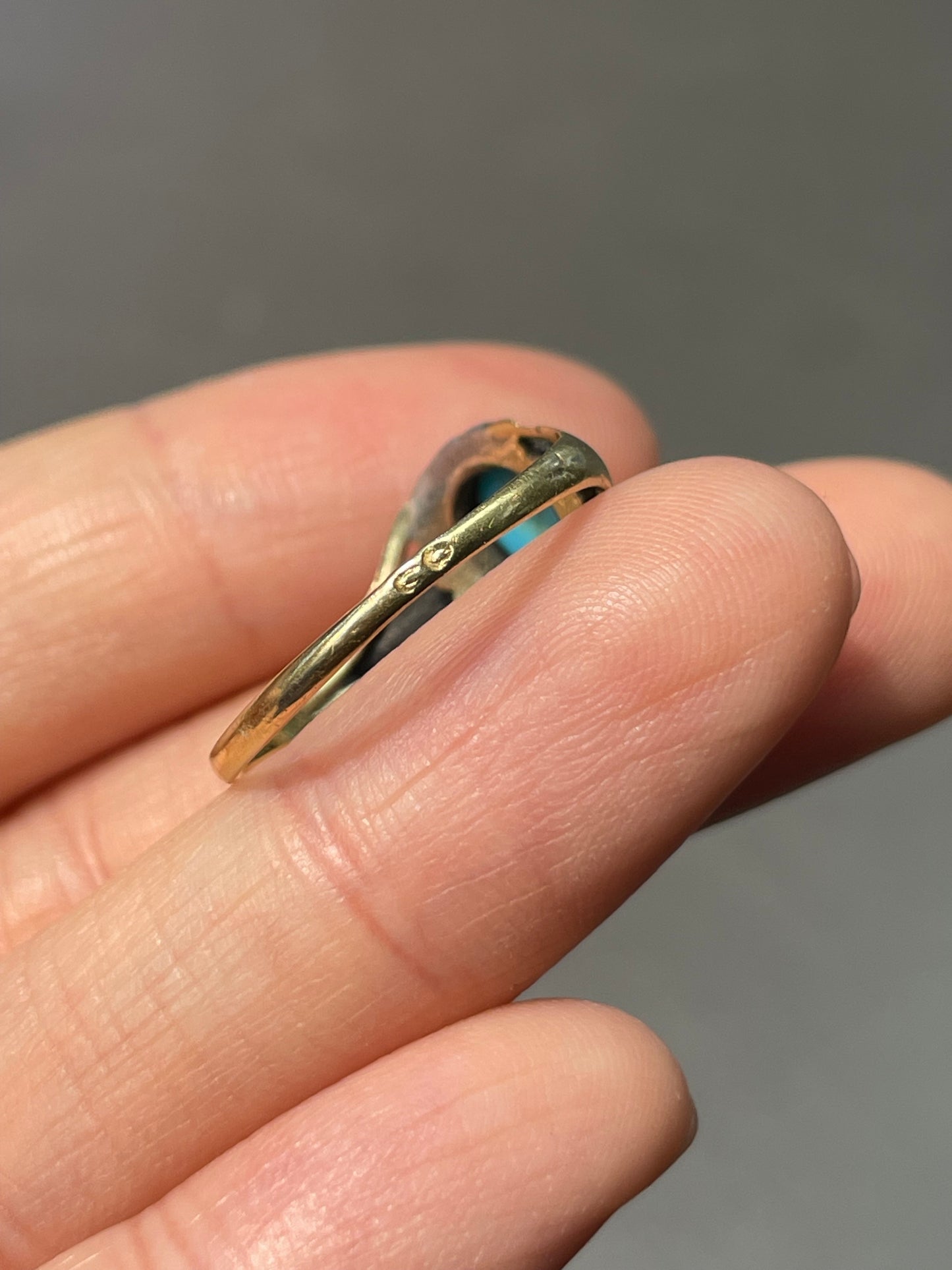 Antique French 18K Yellow Gold Turquoise Diamond Halo Ring