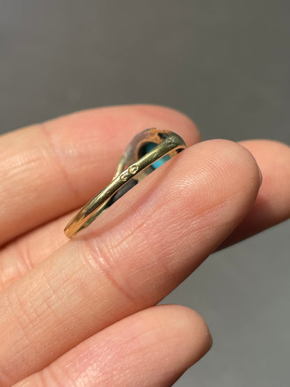 Antique French 18K Yellow Gold Turquoise Diamond Halo Ring