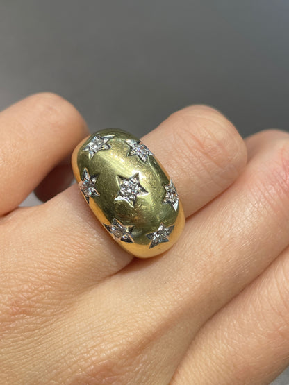 Vintage 18K Gold Diamond Star Bombe Ring