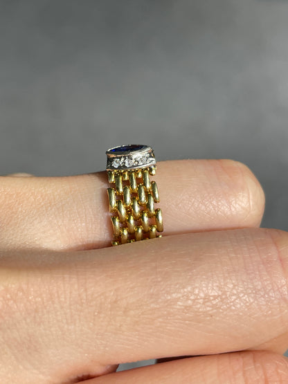 Vintage 18K Gold Sapphire Diamond Flexible Chain Ring